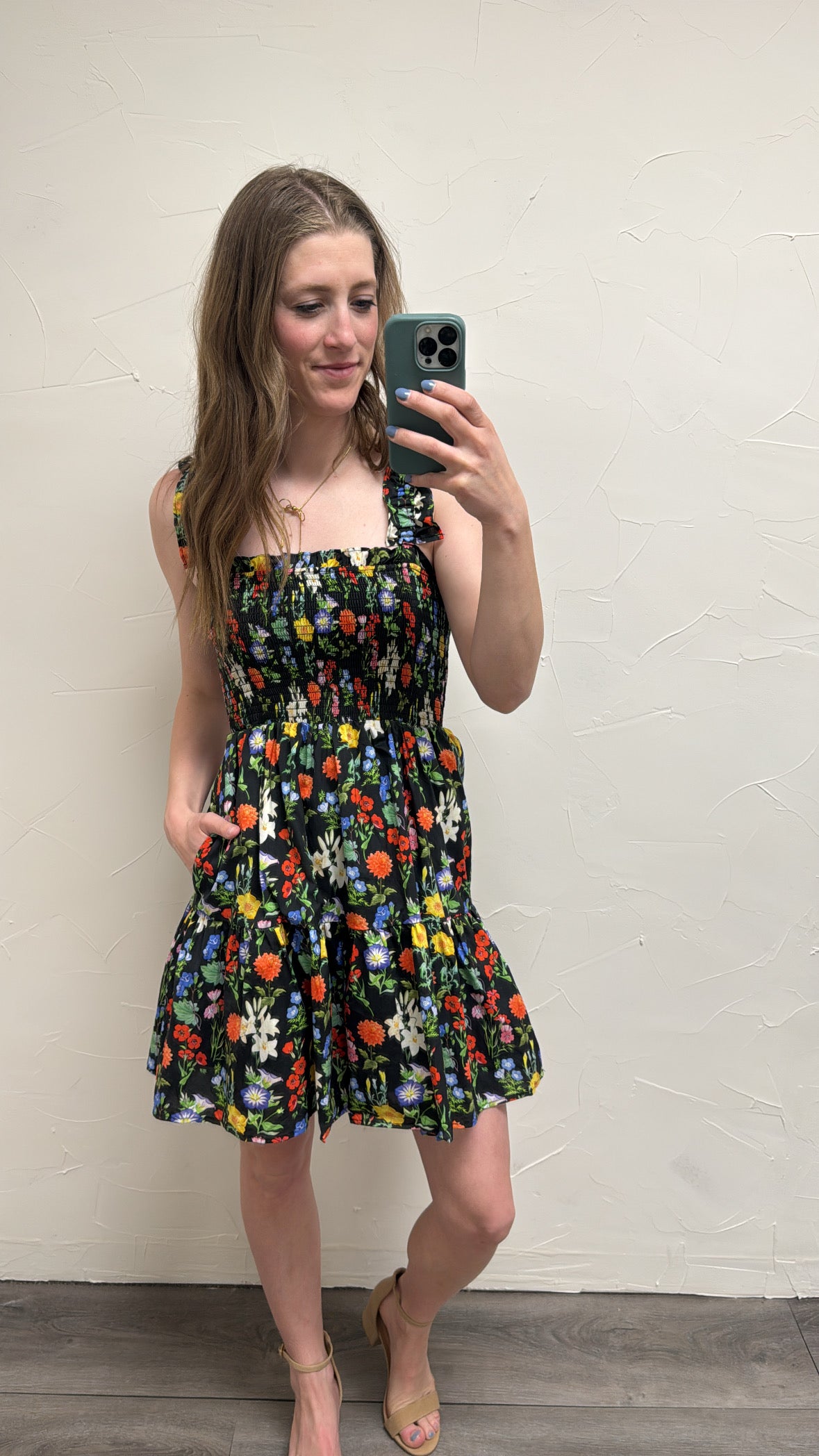 Floral print ruffle strap pullover mini dress