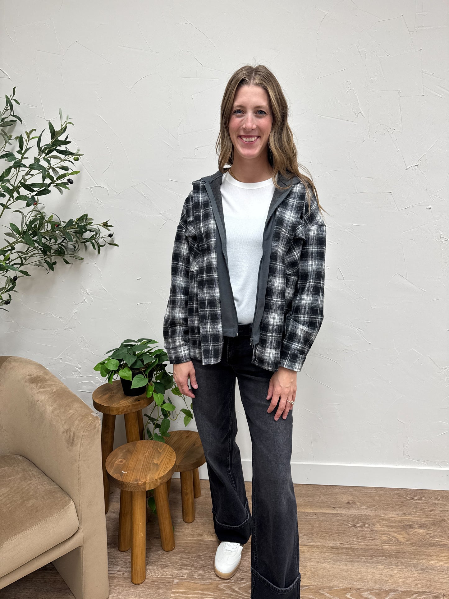 Twofer Plaid Button Down Shacket