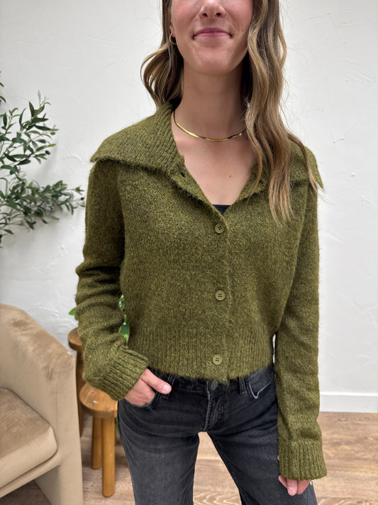 Button Up Collar Neck Cardigan