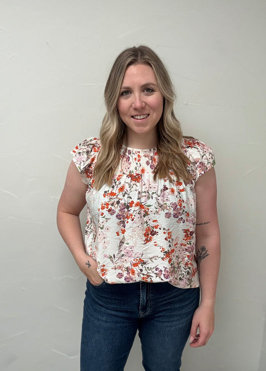 Flutter Sleeve Smocked Chest Top