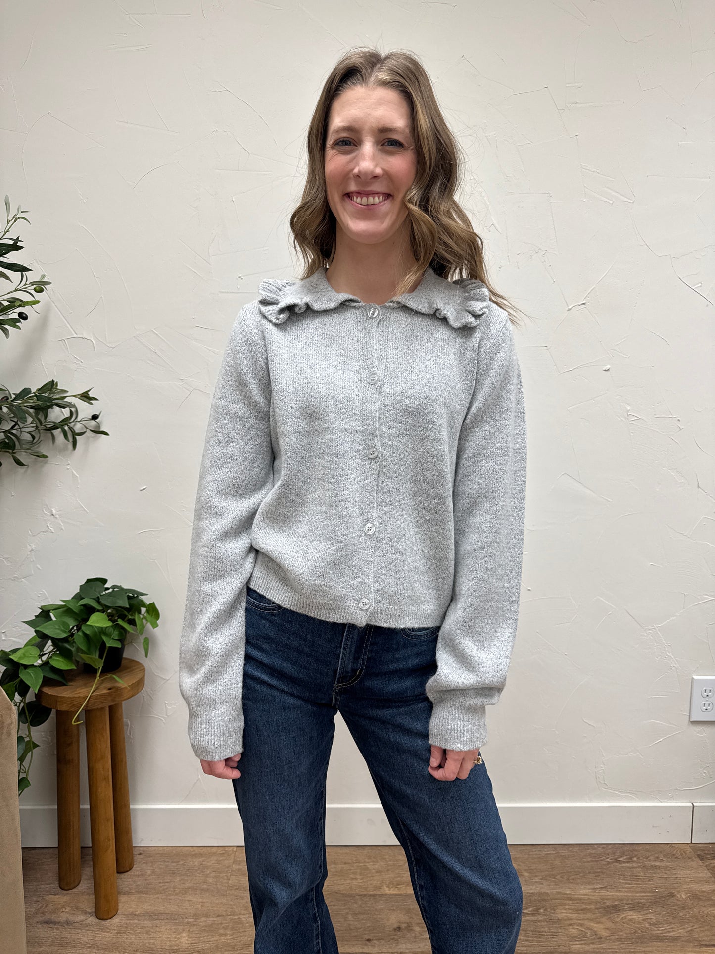 Ruffle Collar Cardigan Sweater