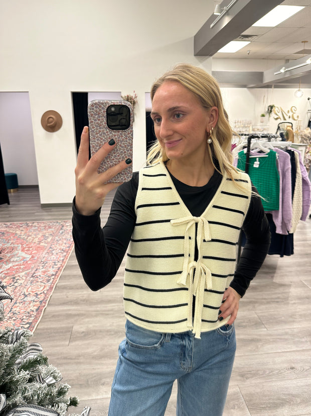 STRIPED KNITTED VEST WITH TIE FRONT