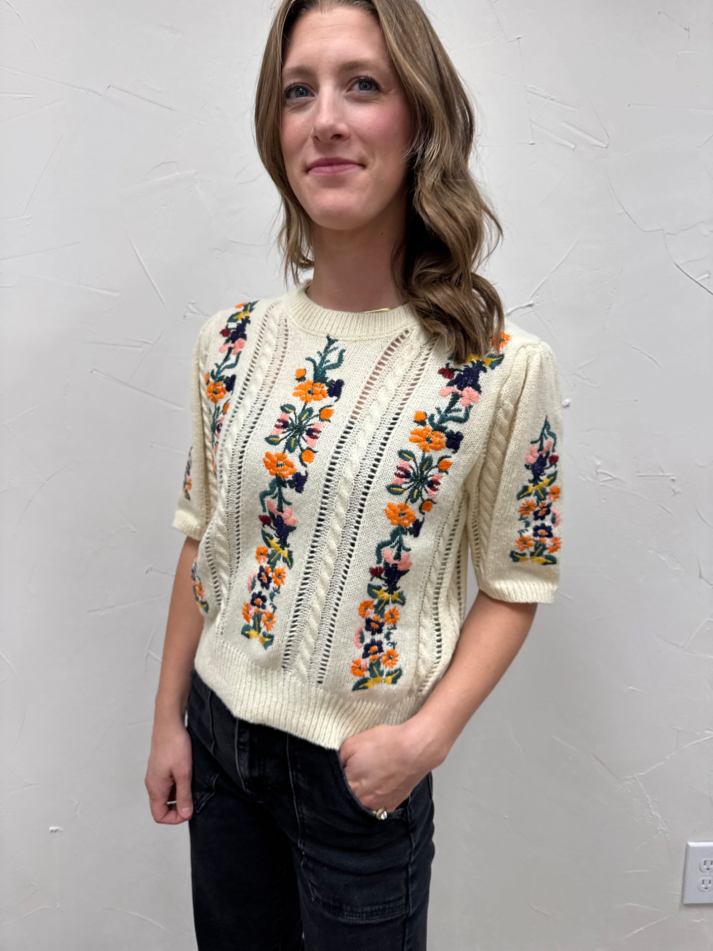 Floral Embroidery Pullover Sweater