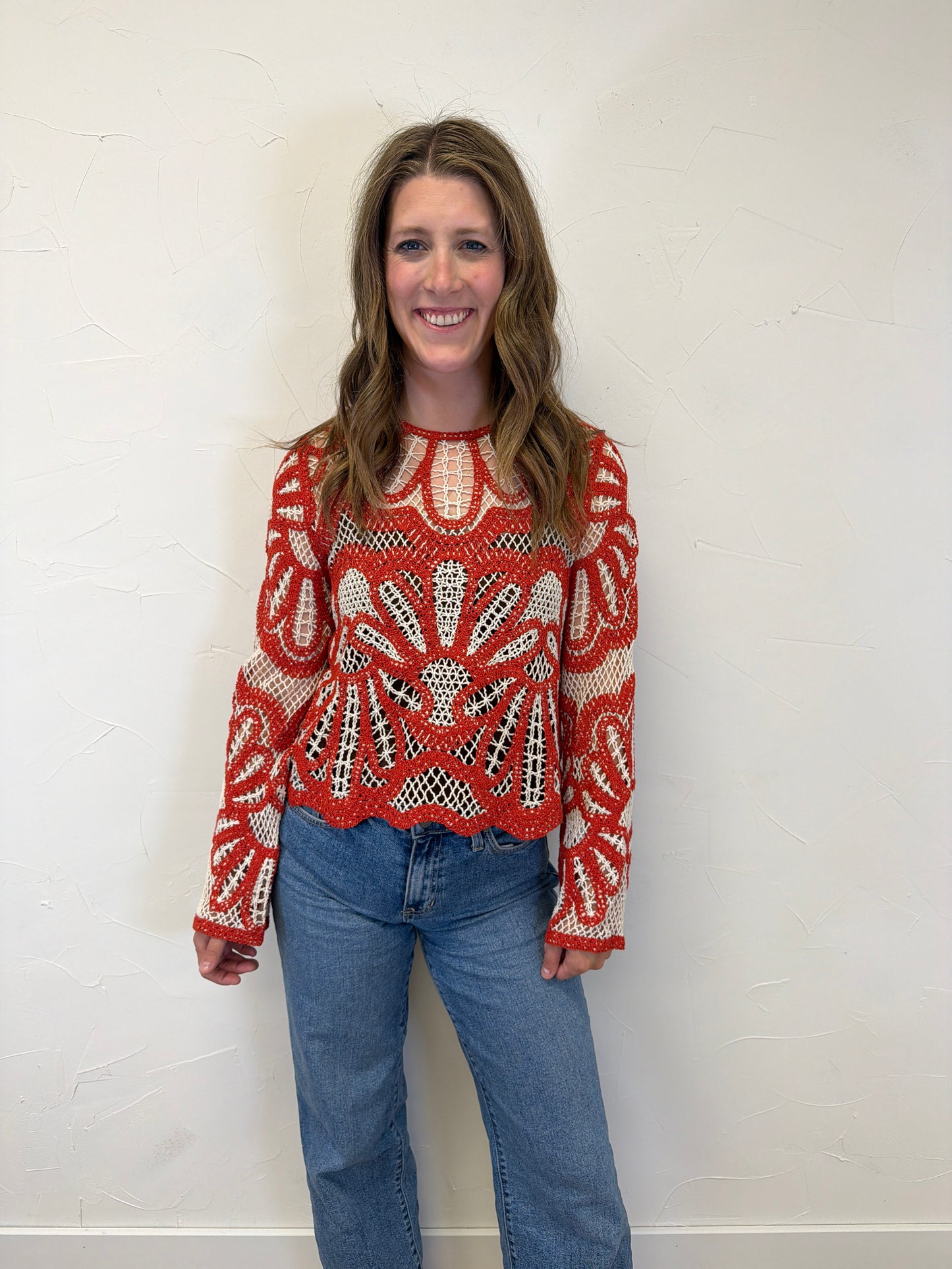 Crochet floral design sweater