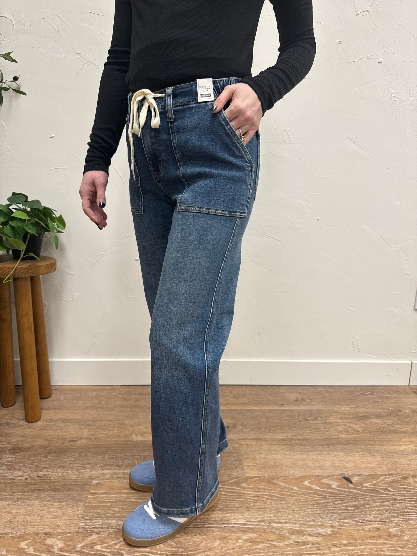 High Waist Judy Blue Drawstring Wide Leg Denim