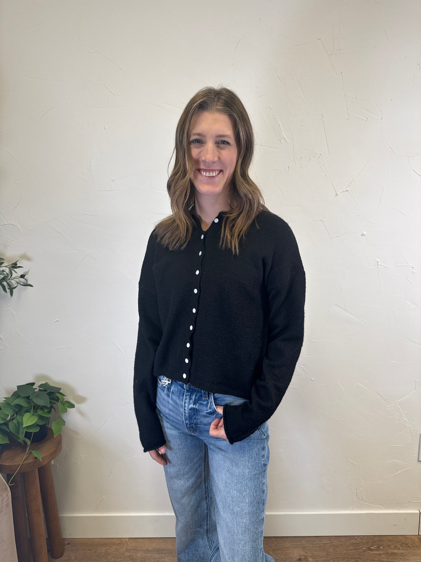 Rolled Collar Button Down Cardigan