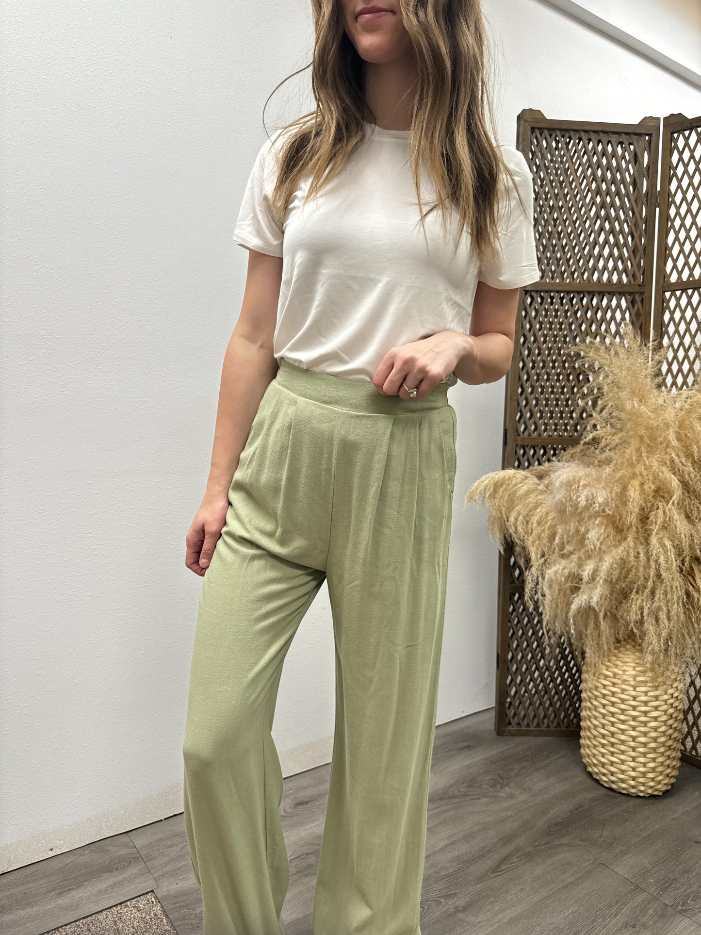 High Waist Wide Leg Pleated Linen Pants