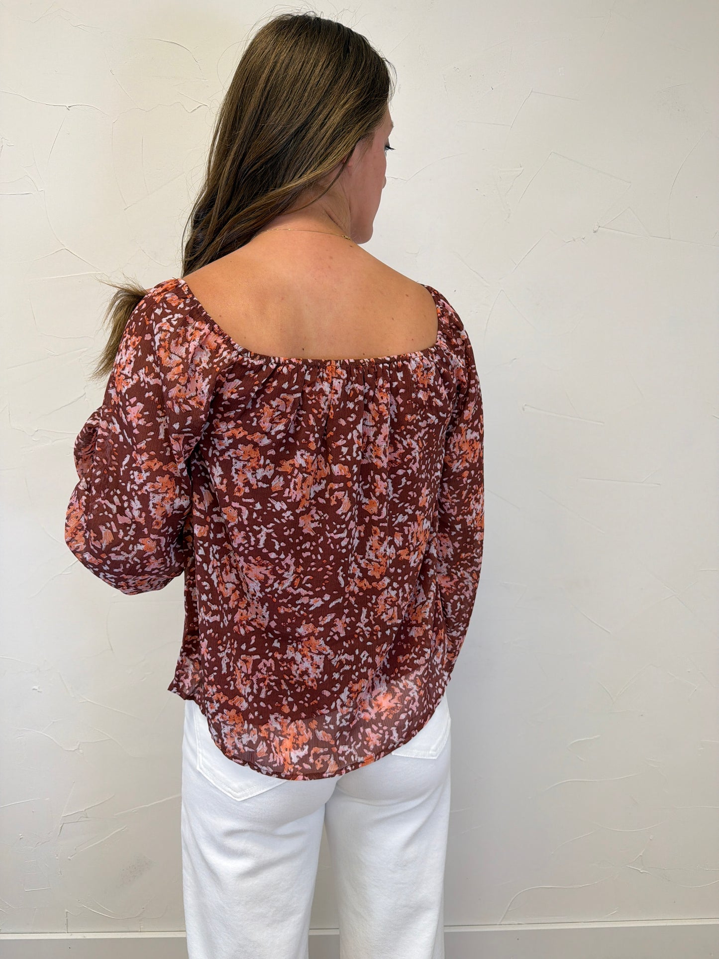Long Sleeve Square Neck Floral Top