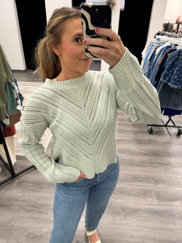 Round Neck Pointelle Knit Sweater