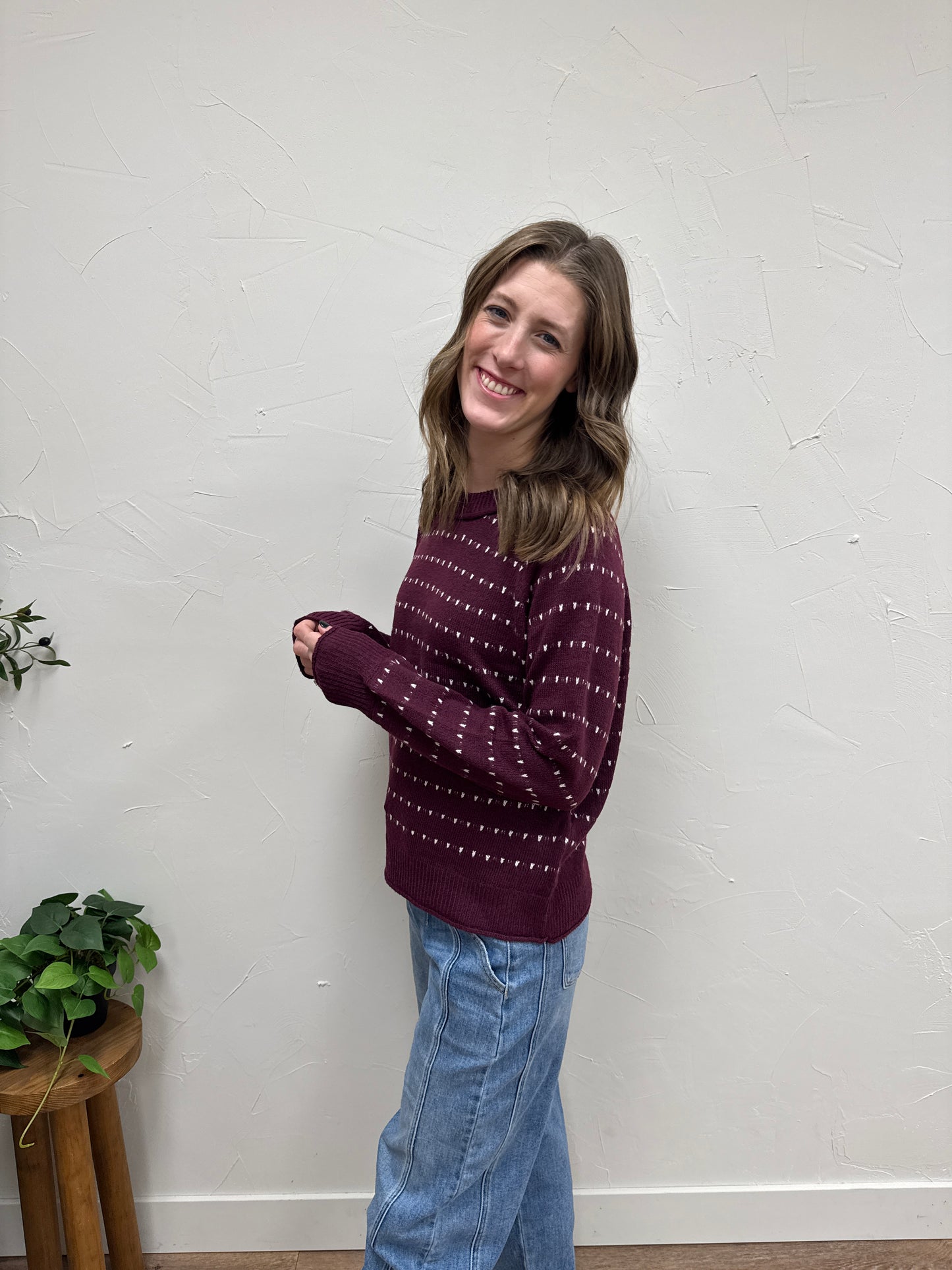 Textured Striped Raglan Sleeve Pullover