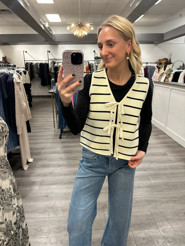 STRIPED KNITTED VEST WITH TIE FRONT