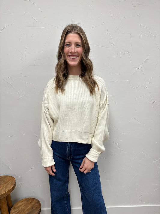 Ribbed Knit Oversized Cropped Sweater