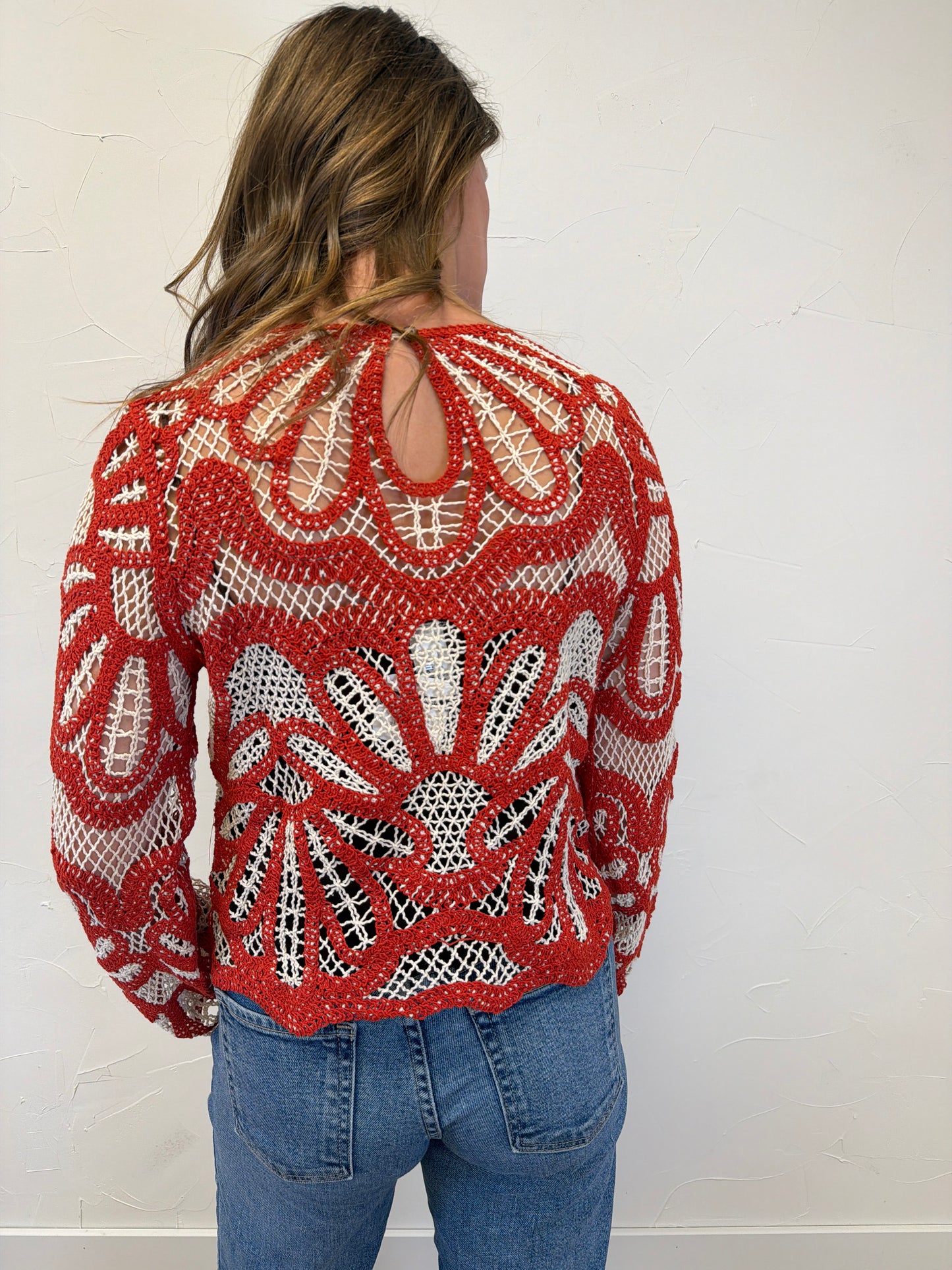Crochet floral design sweater