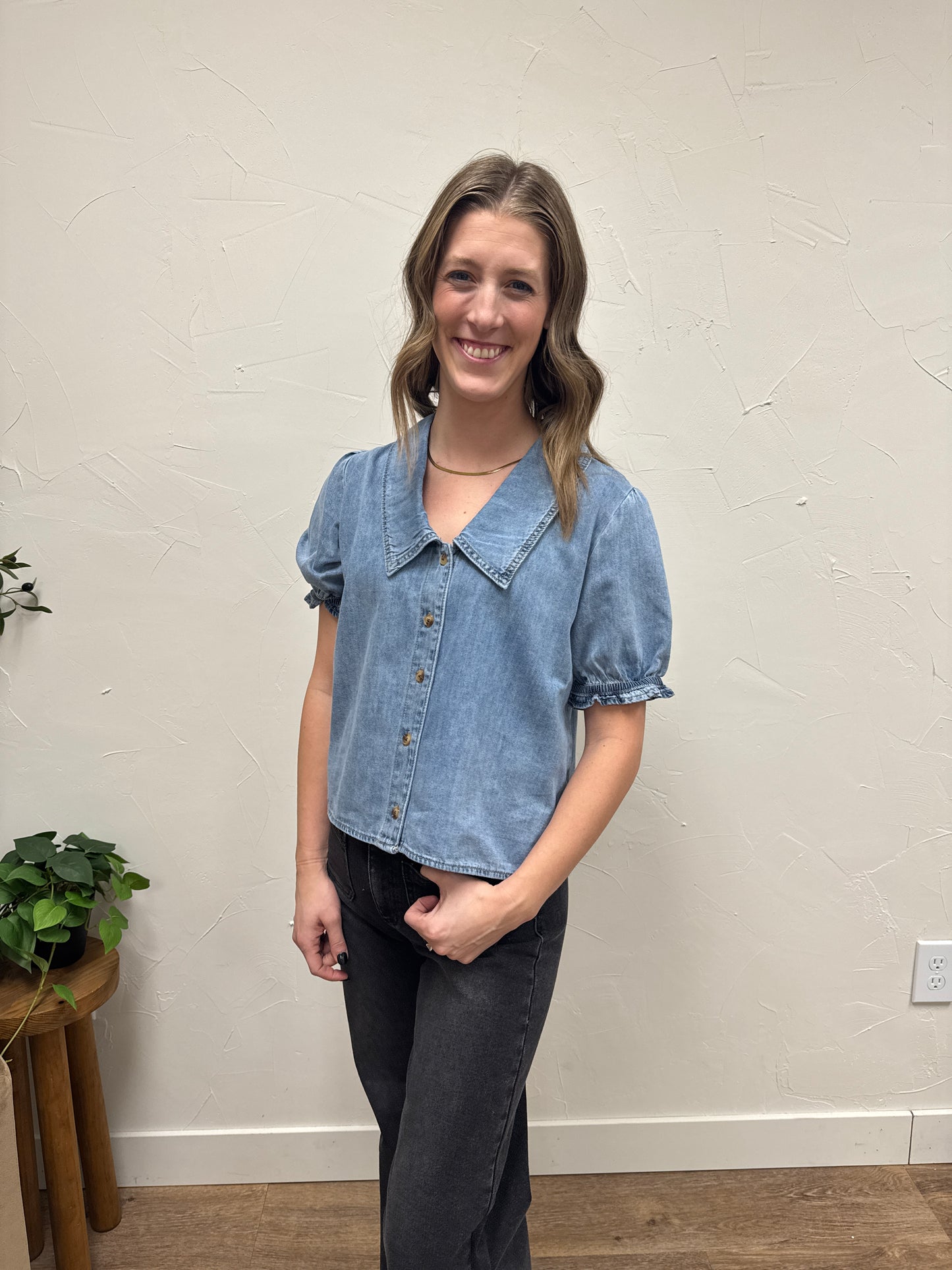 Denim Button-Up Blouse