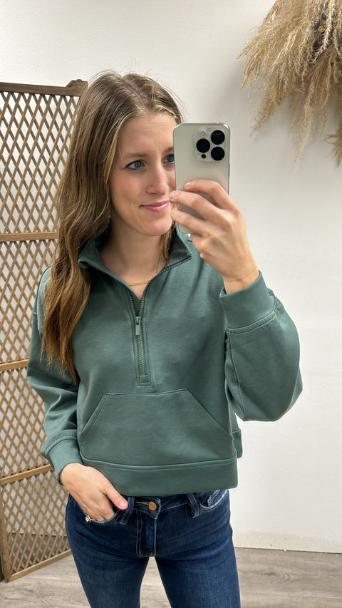 Scuba half zip pullover with kangaroo pockets