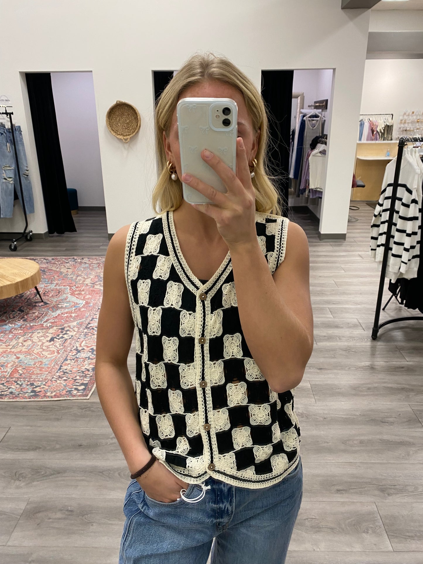 Checker Crochet Sweater Vest