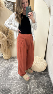 Solid Linen Pleated Wide Leg Comfy Pants