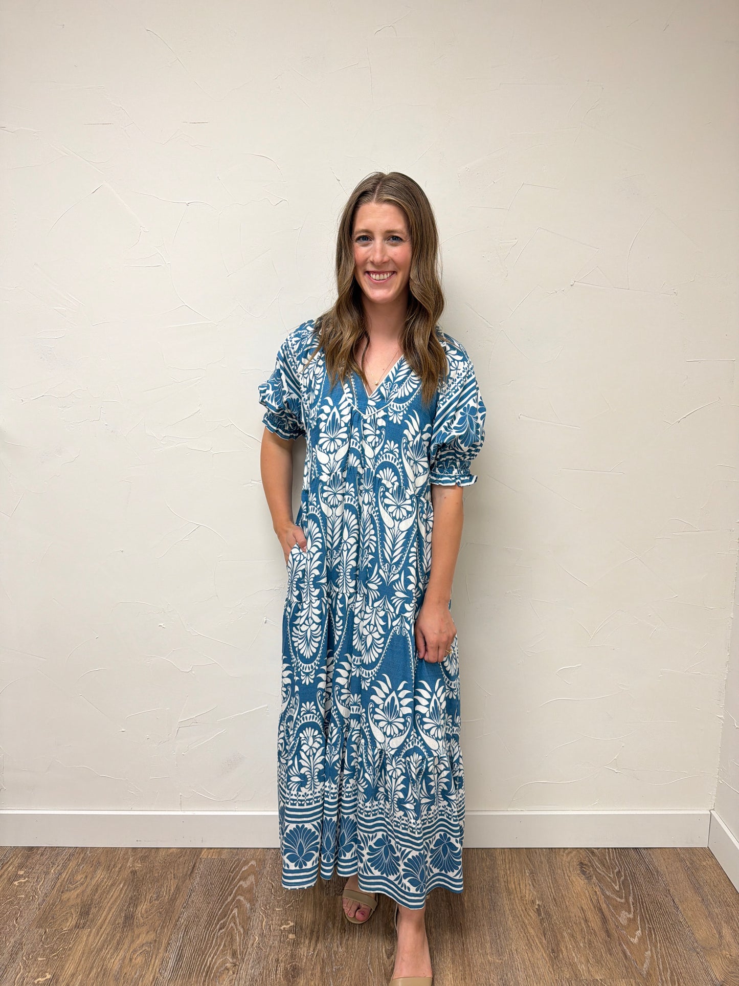 Two Tone Border Print Midi Dress