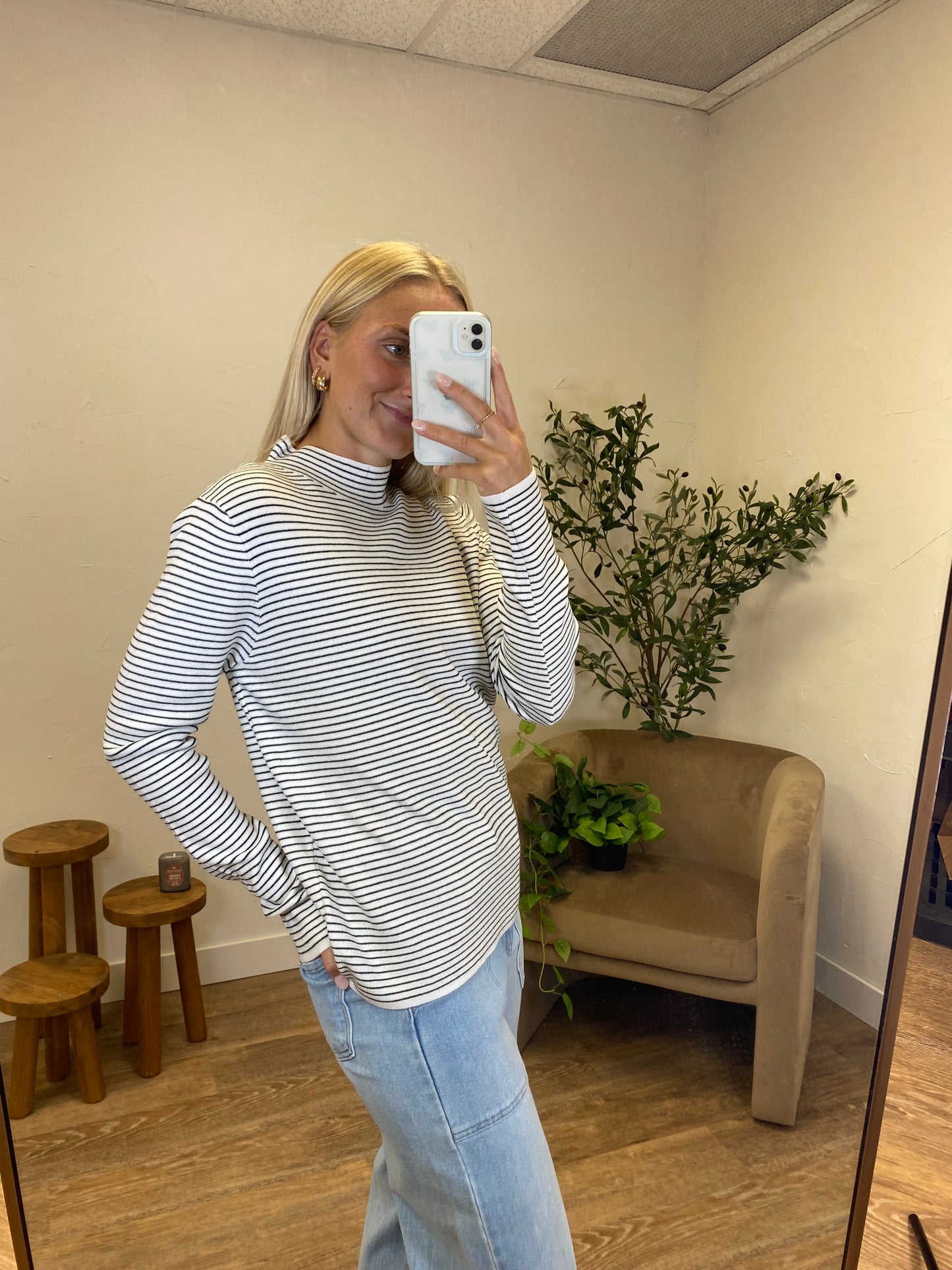 Pinstripe Mock Pullover Sweater