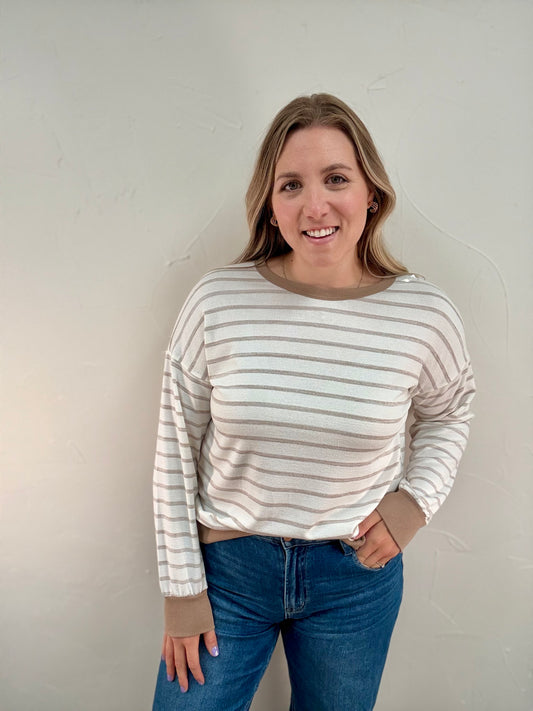 Color Trimmed Striped Pullover Top