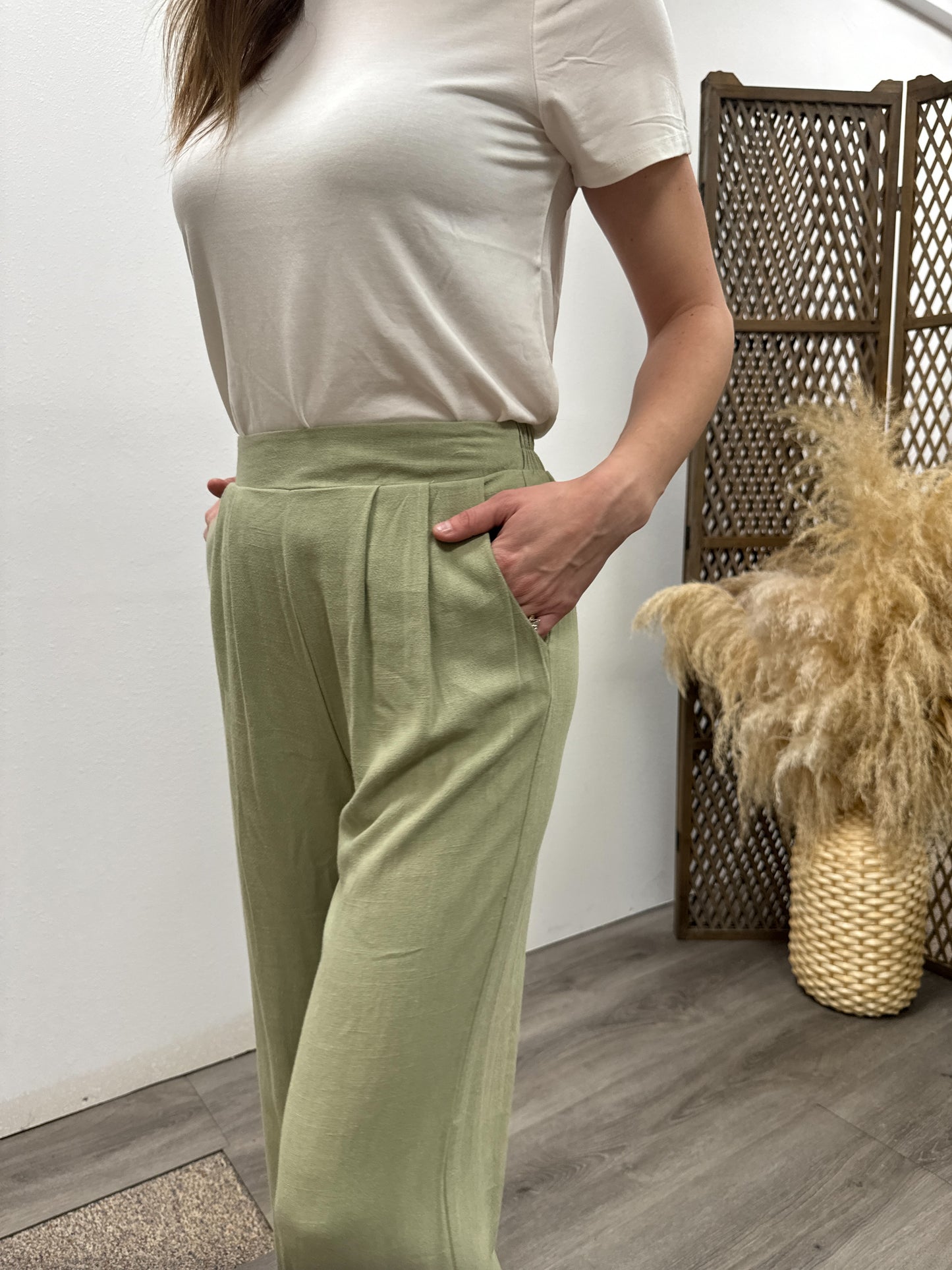 High Waist Wide Leg Pleated Linen Pants