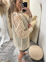 Net Crochet Open Front Cardigan