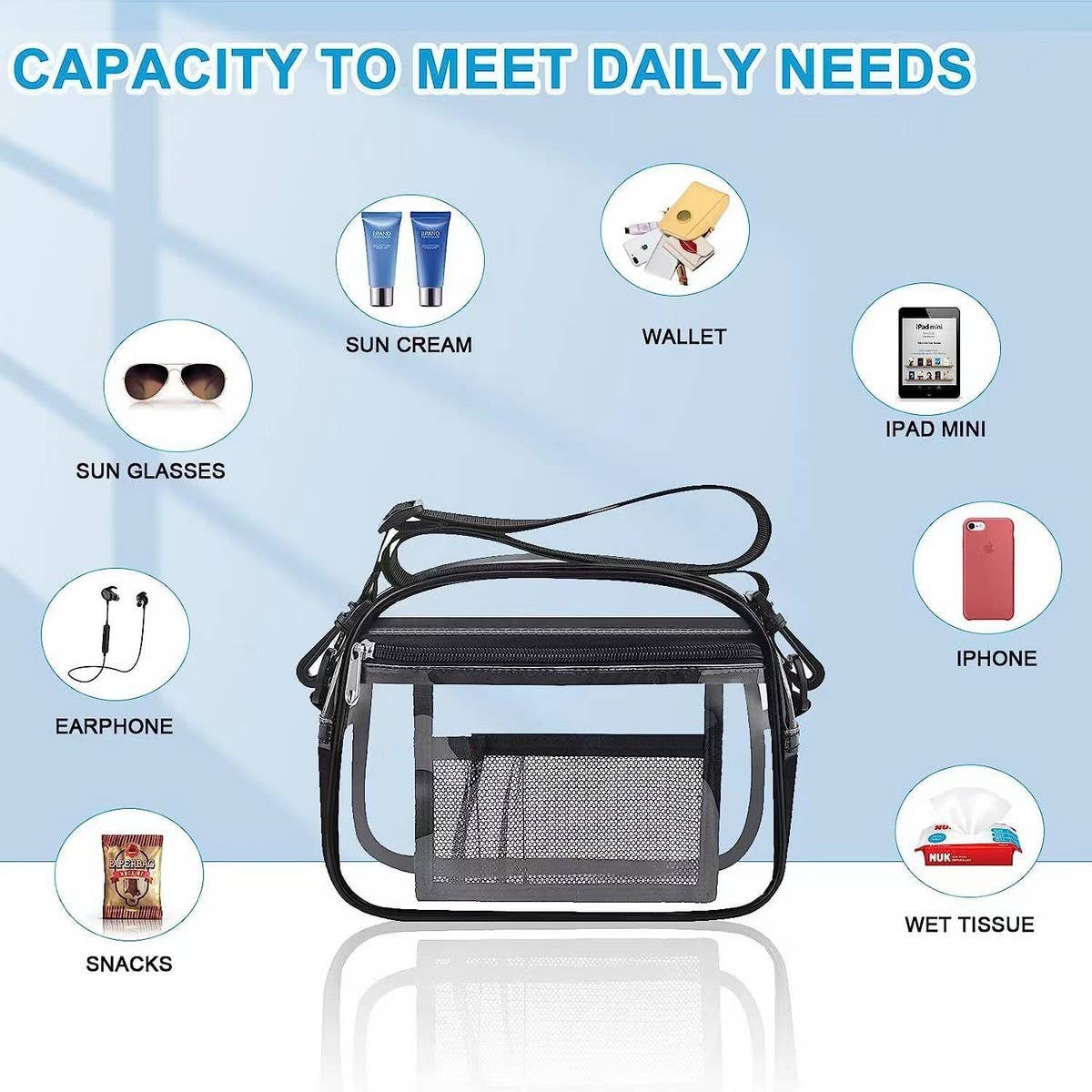 TRANSPARENT MULTIFUNCTIONAL CROSSBODY BAG Black