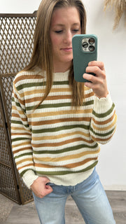 Multi Color Stripe Scalloped Edge Sweater