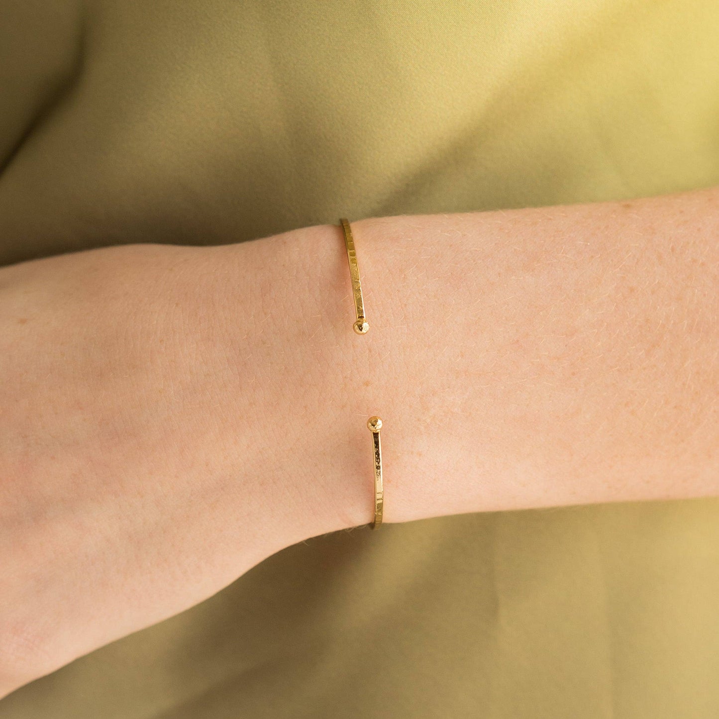 24K Gold Adjustable Thin Hammered Bangle