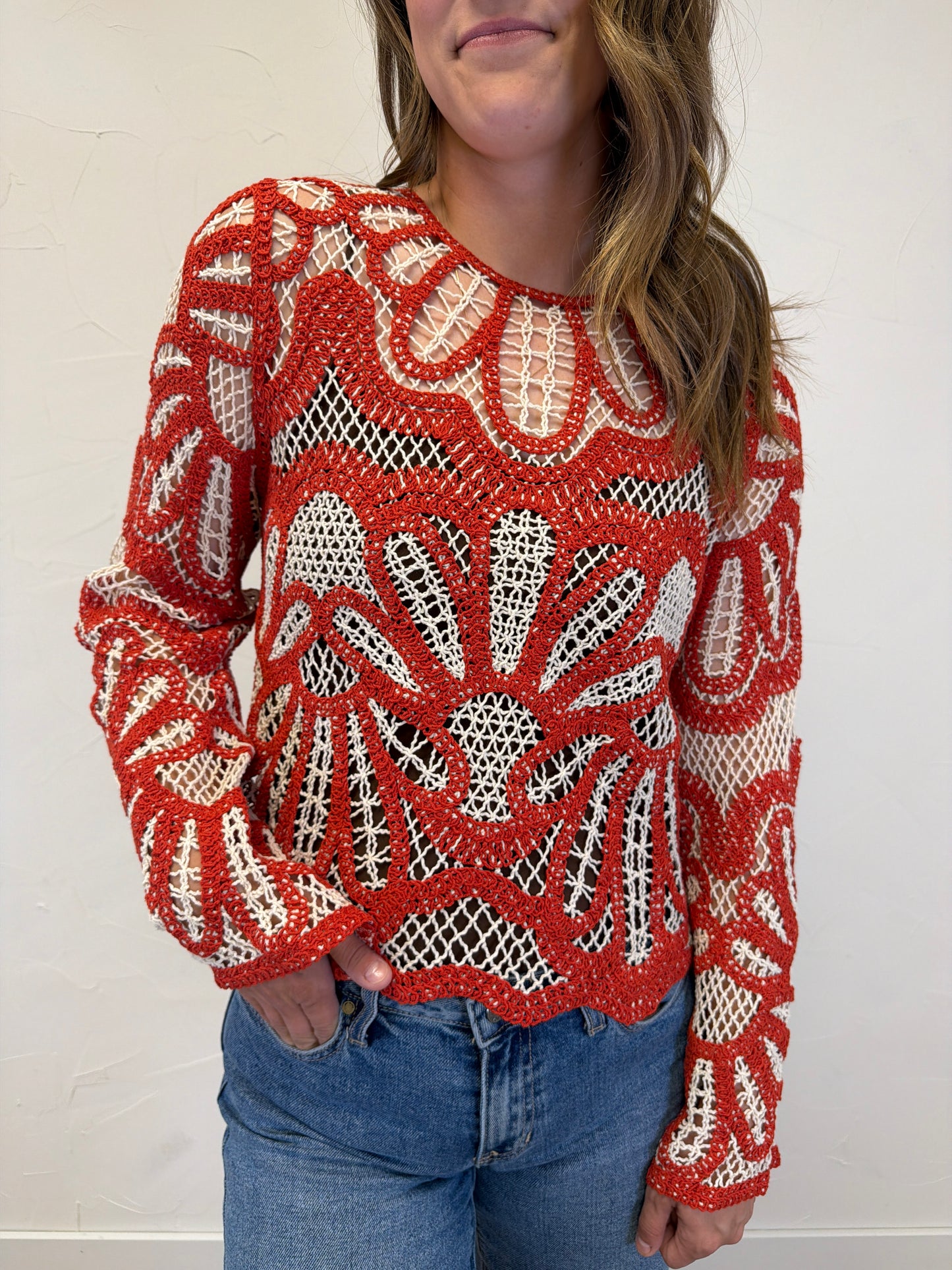 Crochet floral design sweater