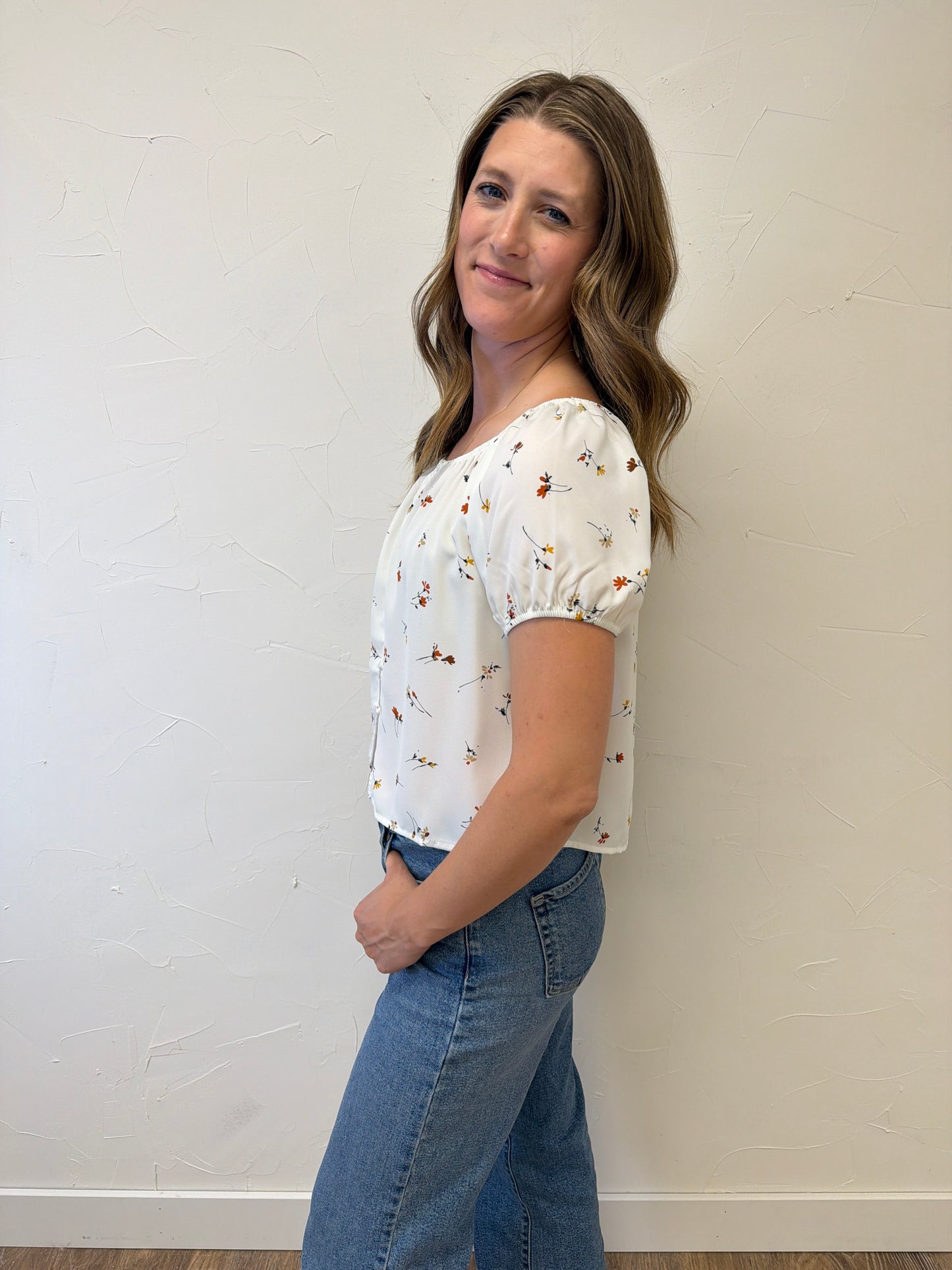 Button Up Front Floral Top