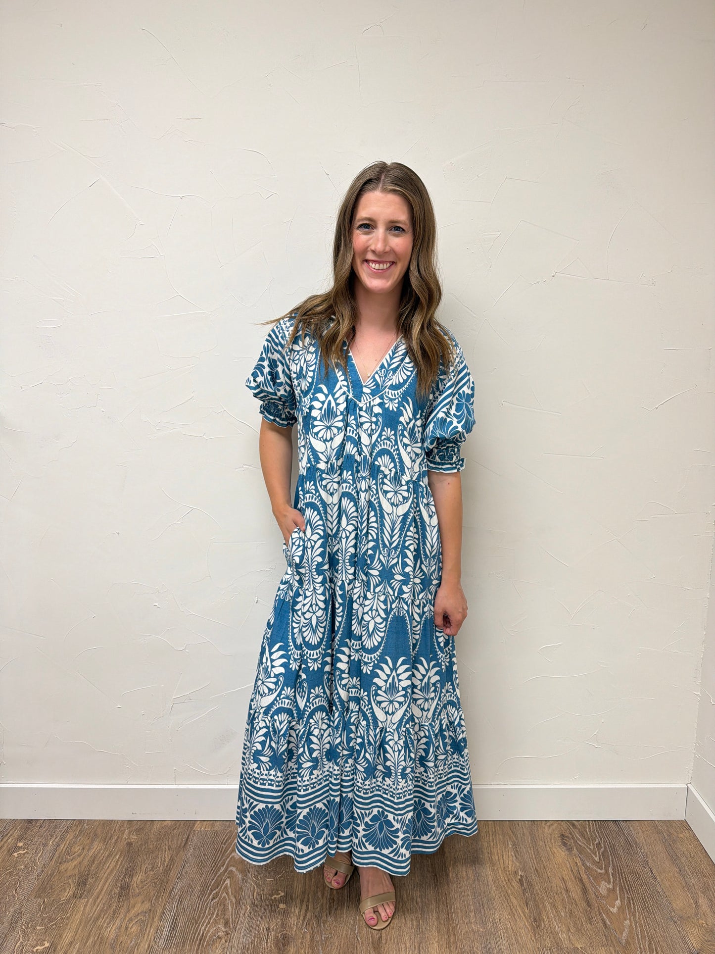 Two Tone Border Print Midi Dress