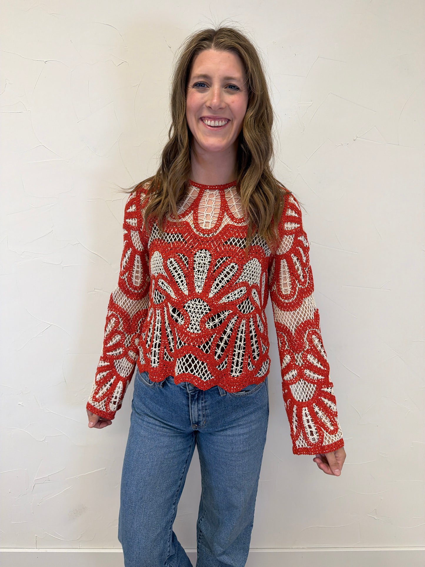 Crochet floral design sweater