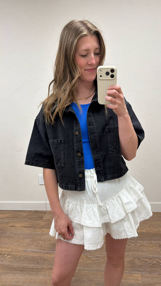 Cropped Denim Short Sleeve Jacket