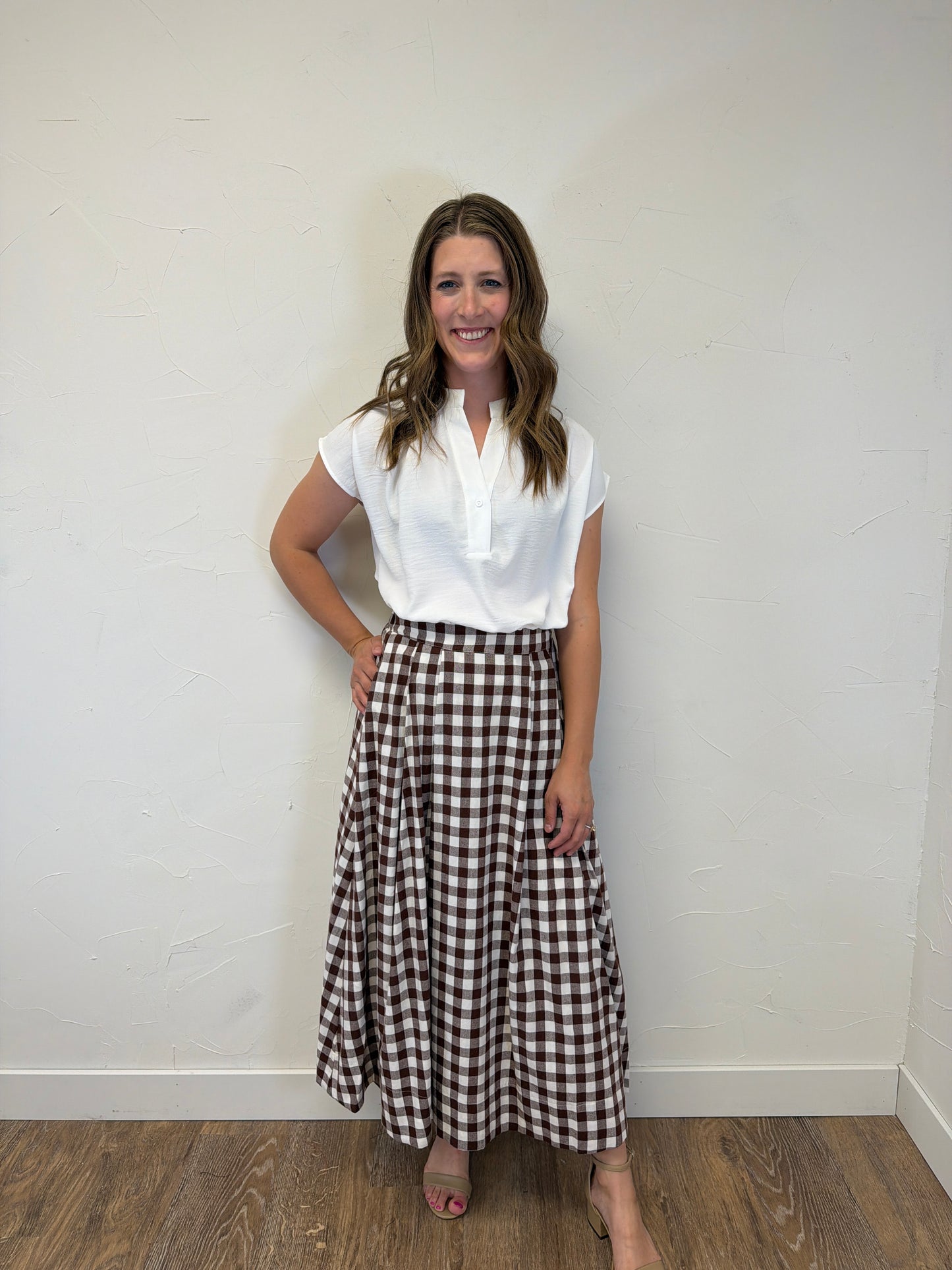 Gingham Checkered Midi Skirt