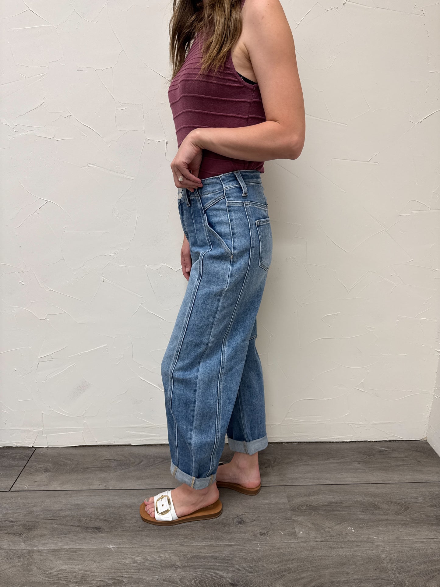 Ankle Barrel Double Roll Jeans