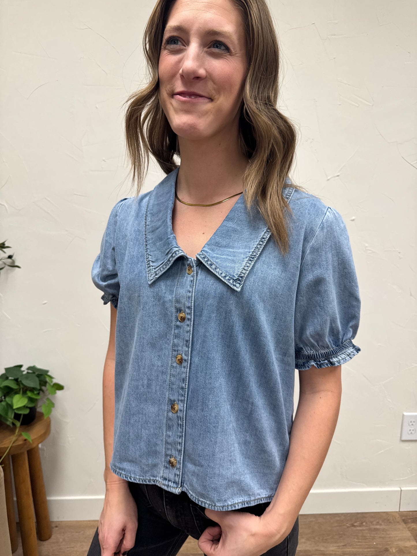 Denim Button-Up Blouse