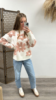 Round Neck Floral Sweater