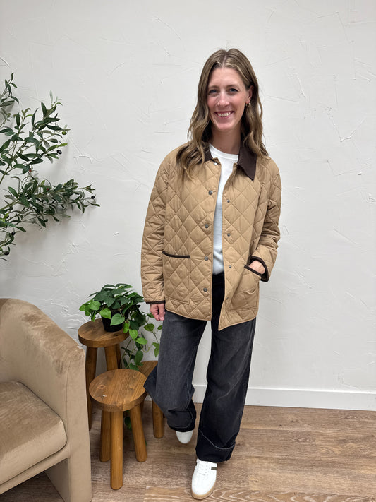 Contrast Collar Quilted Puffer Work Jacket