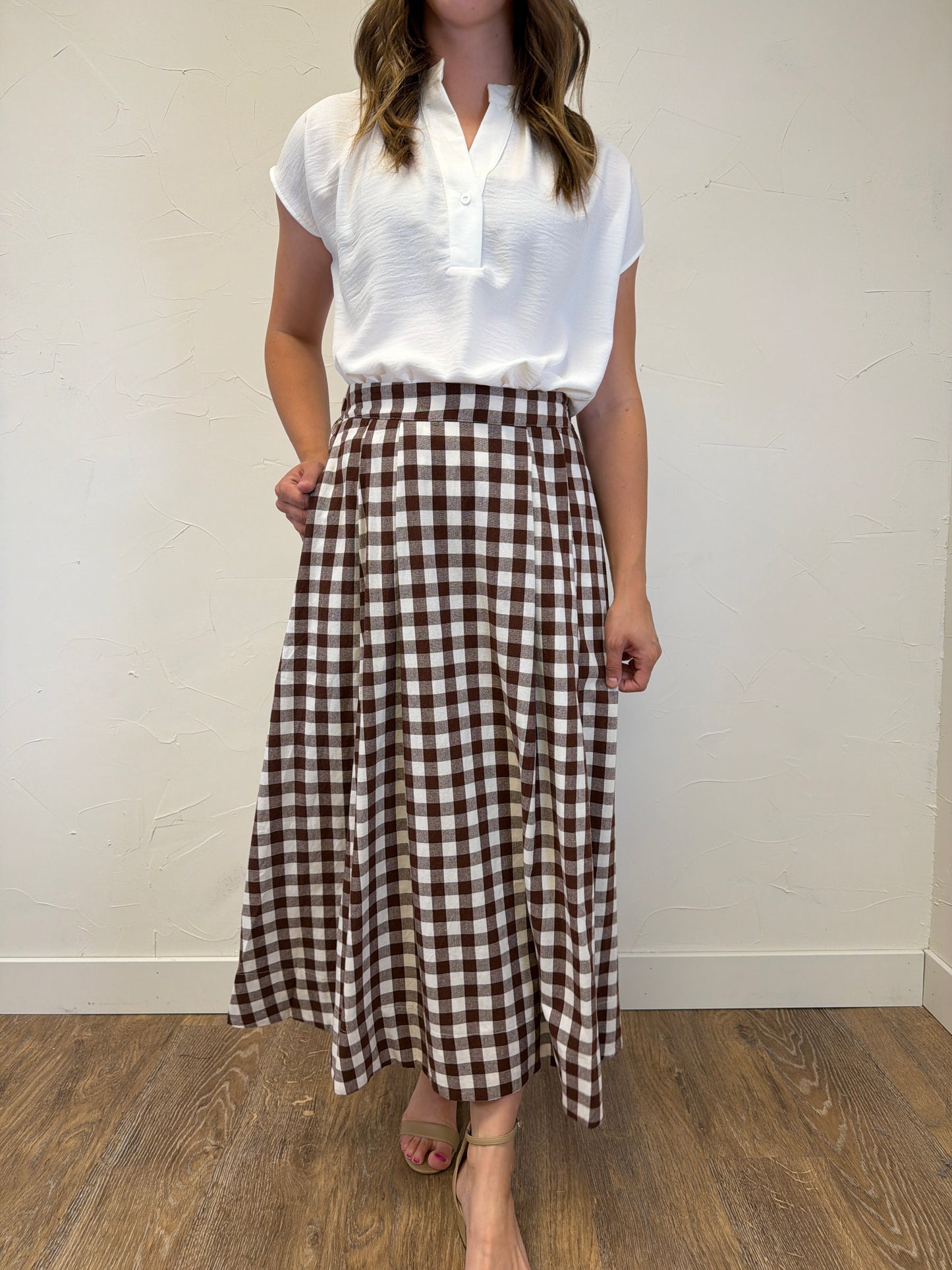 Gingham Checkered Midi Skirt