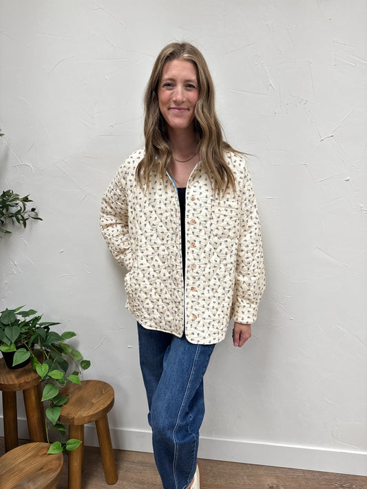 Floral Quilted Button-Up Jacket