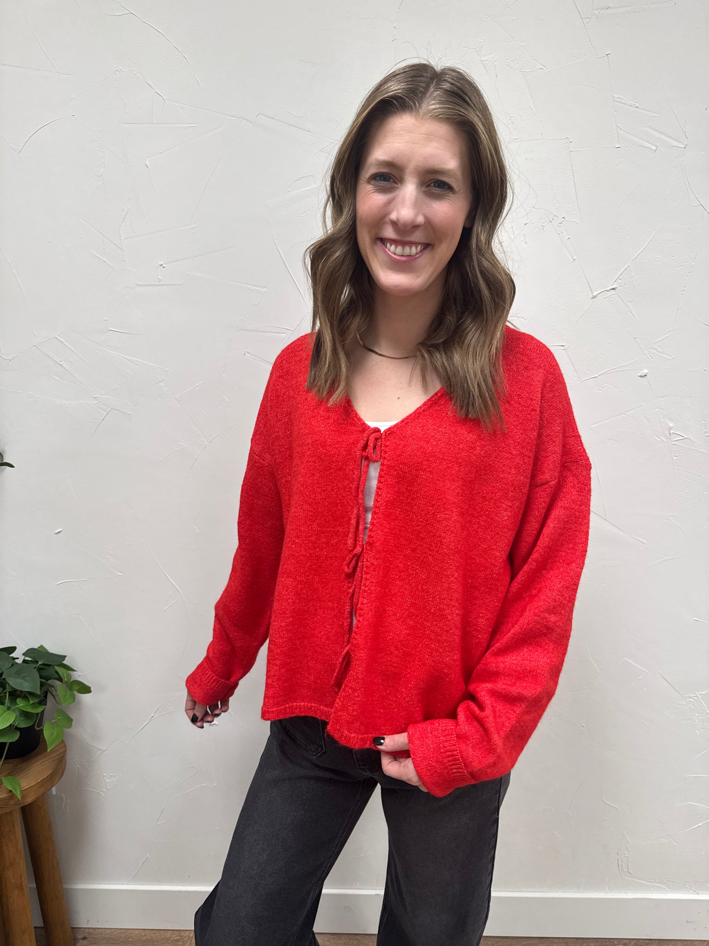 Brushed Front Tie Sweater