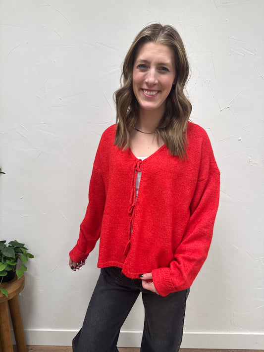 Brushed Front Tie Sweater