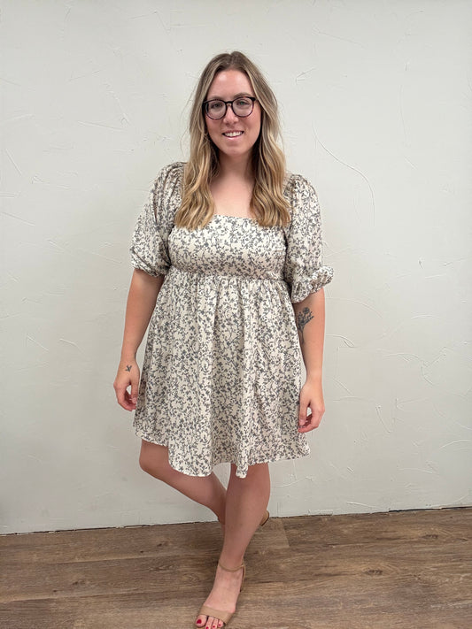 Floral Square Neck Mini Dress