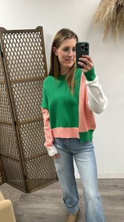 Color Block Loose Fit Sweater Top