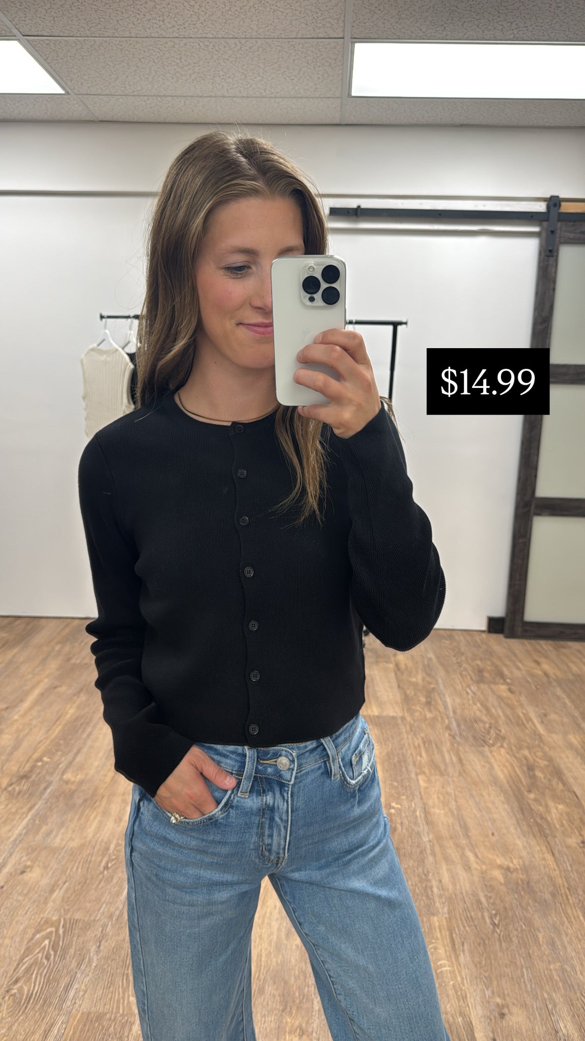 7 button crewneck long sleeve cardigan