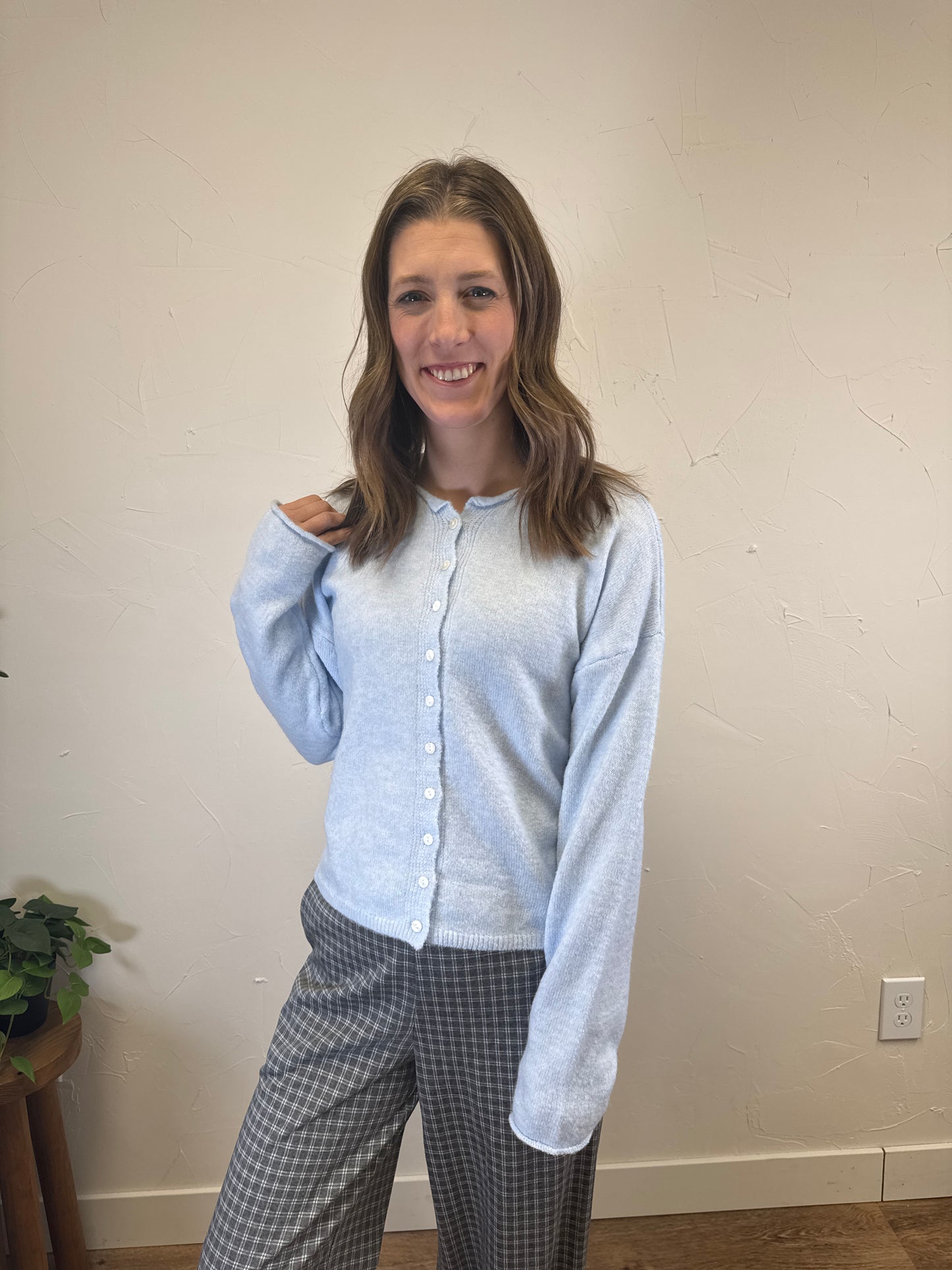 Rolled Collar Button Down Cardigan