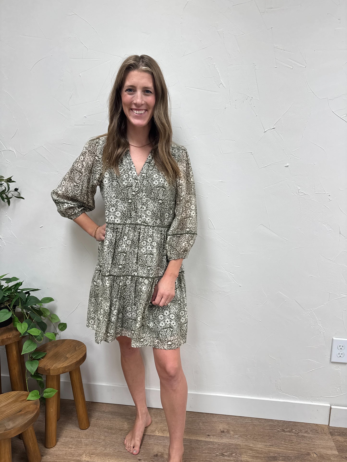 Sheer Sleeve Printed Dress