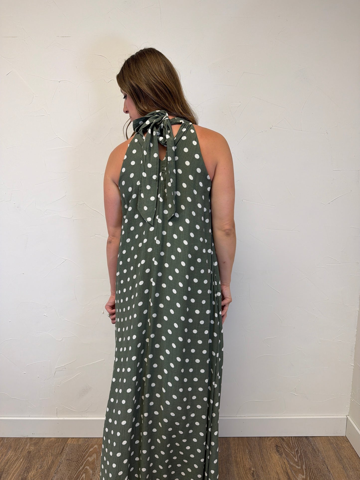 Polka Dot Print Halter Maxi Dress