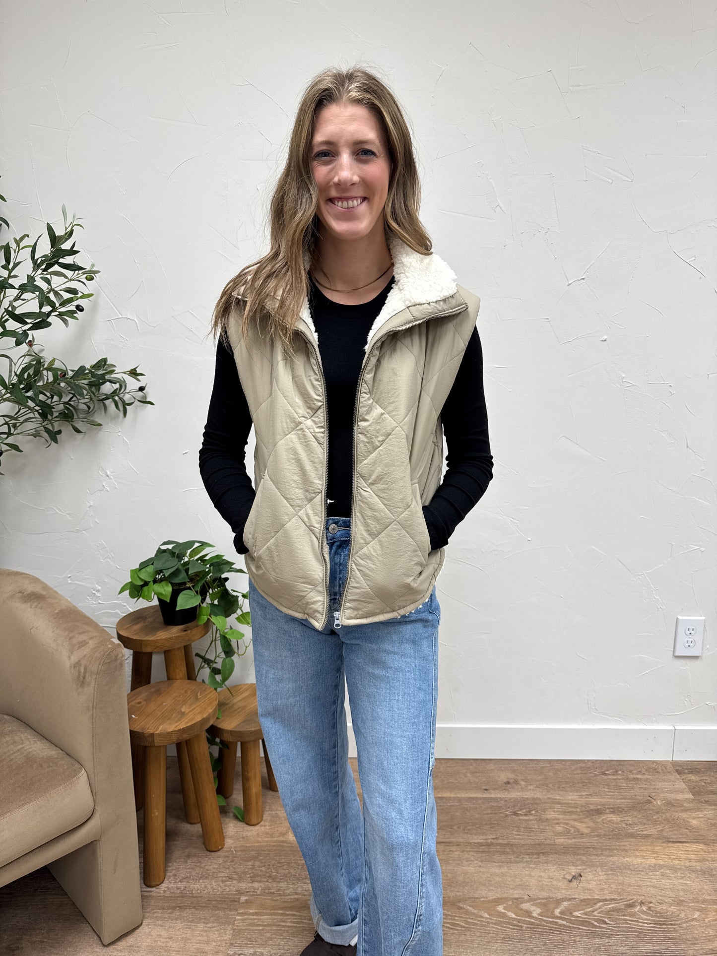 Quilted Zip Up Fleece Lined Puffer Vest